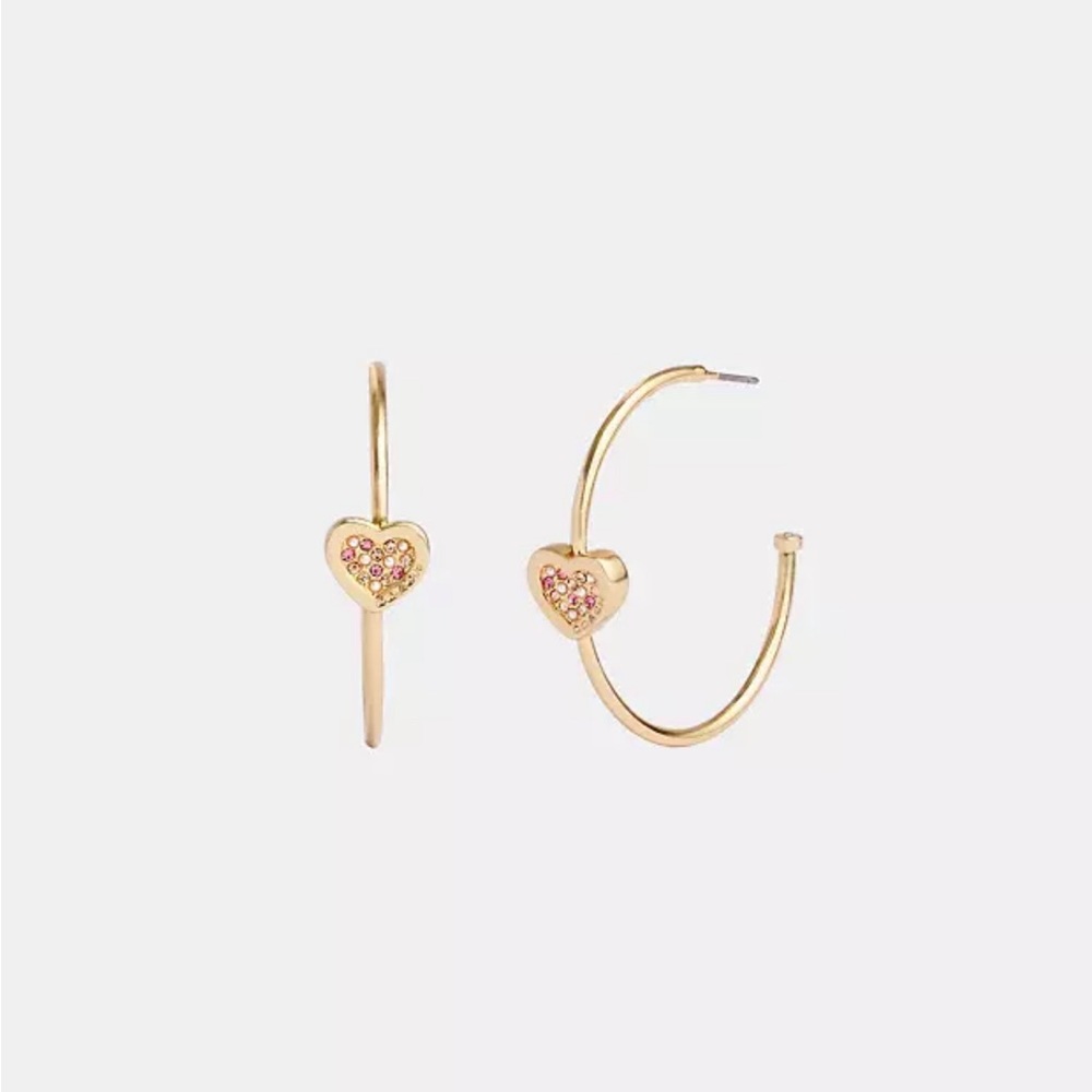 Coach Pavé Heart Hoop Earrings, NWT!